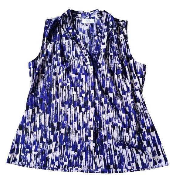 Calvin Klein Sleeveless V-Neck Printed Blouse Large - Picture 1 of 10